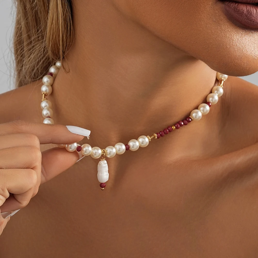 

Hot New Imitation Pearl Natural Stone Pendant Necklace Ladies Trendy Charm Ladies Birthday Party Gift Jewelry Wholesale
