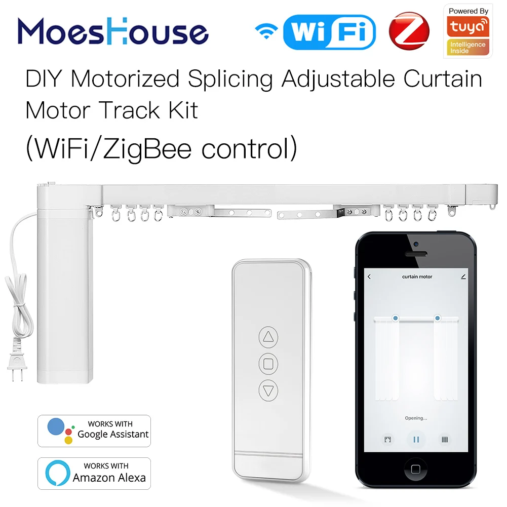 

Moes New Smart WiFi Motorized Splicing Curtain DIY Track Tuya Motor RF Remote Smart Life Tuya APP Control Alexa Google Home