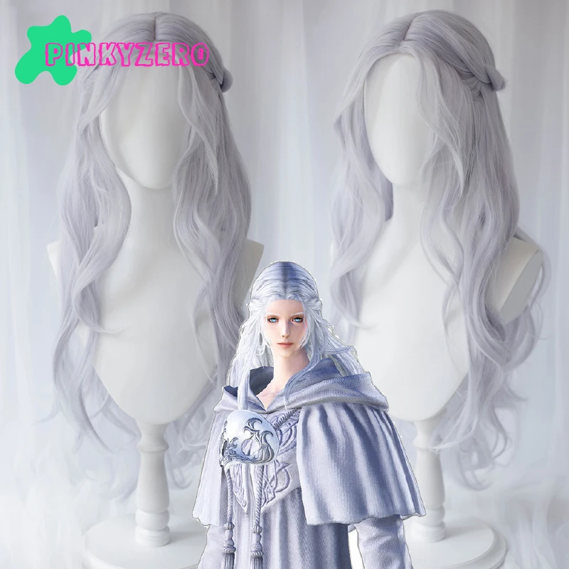 

FF14 Venat Cosplay Wig Gray Blue Long Curly Heat Resistant Hair Braided Middle Part Scalp Halloween Game FINAL FANTASY Headwear