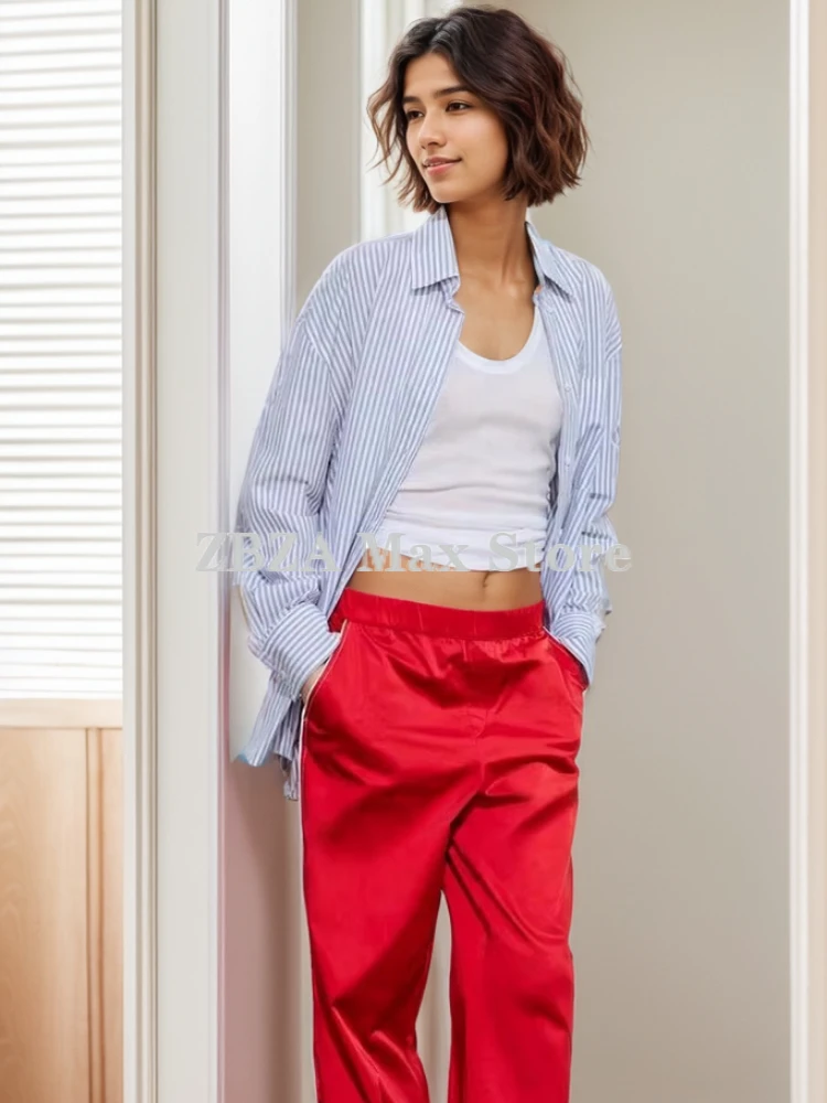 ZBZA Женская спортивная куртка брючный костюм Стоять воротник полосатый с