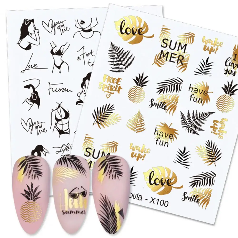 

Nail Decal 3D Creative for Girl Nail Decals Romantic Effects Leaves Flower Love Design Valentine Nail Water Decals for Girl
