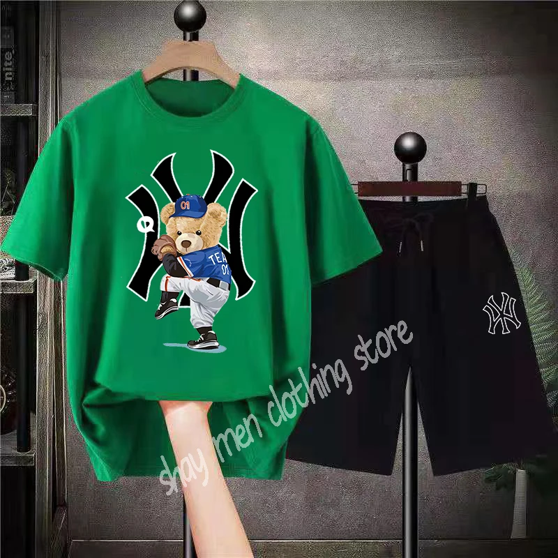 Bear Luxury Cotton Short Sets Cartoon Player Graphic T-shirts Shorts Oversized Fashion Cool Print Tshirts Suits Women Men Outfit
