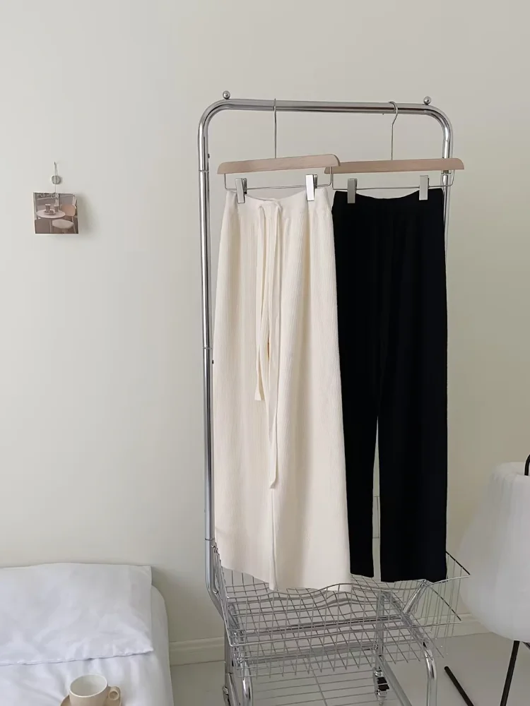 

Осень-зима 2023 шикарные элегантные однотонные вязаные плотные брюки Davestis женские роскошные Дизайнерские повседневные Прямые длинные брюки с высокой талией