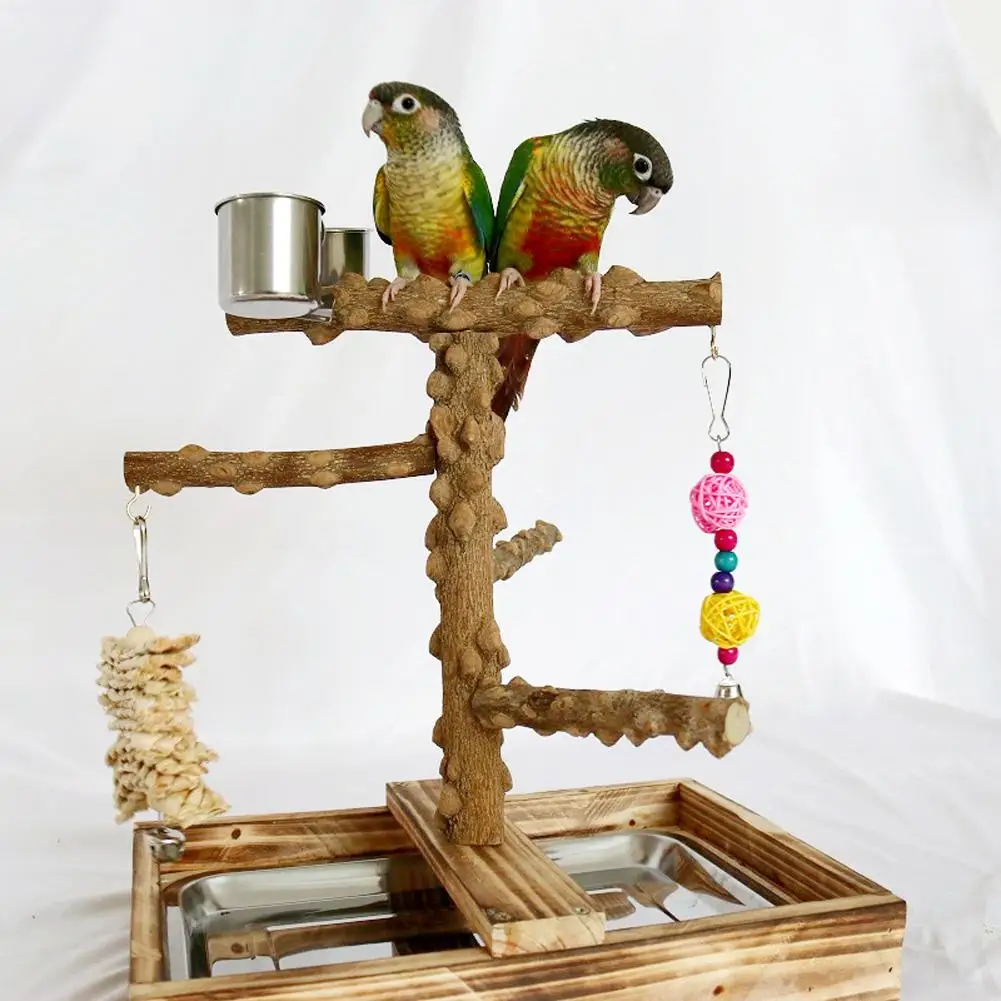 

Parrot Wooden Plays Stand Perch Multifunctional Climbing Ladder Toy Bird Cage Accessories For Relieve Boredom