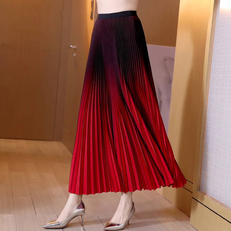 Design Sense Niche Fashion Gradient A-line Skirt Spring New High Waist Slim Loose Large Pleated Skirt