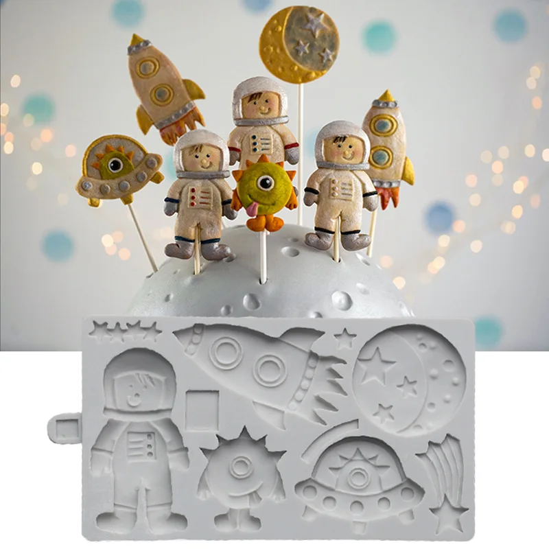 

Spaceship Astronaut Silicone Sugarcraft Mold Chocolate Cupcake Baking Mold Fondant Cake Decorating Tools