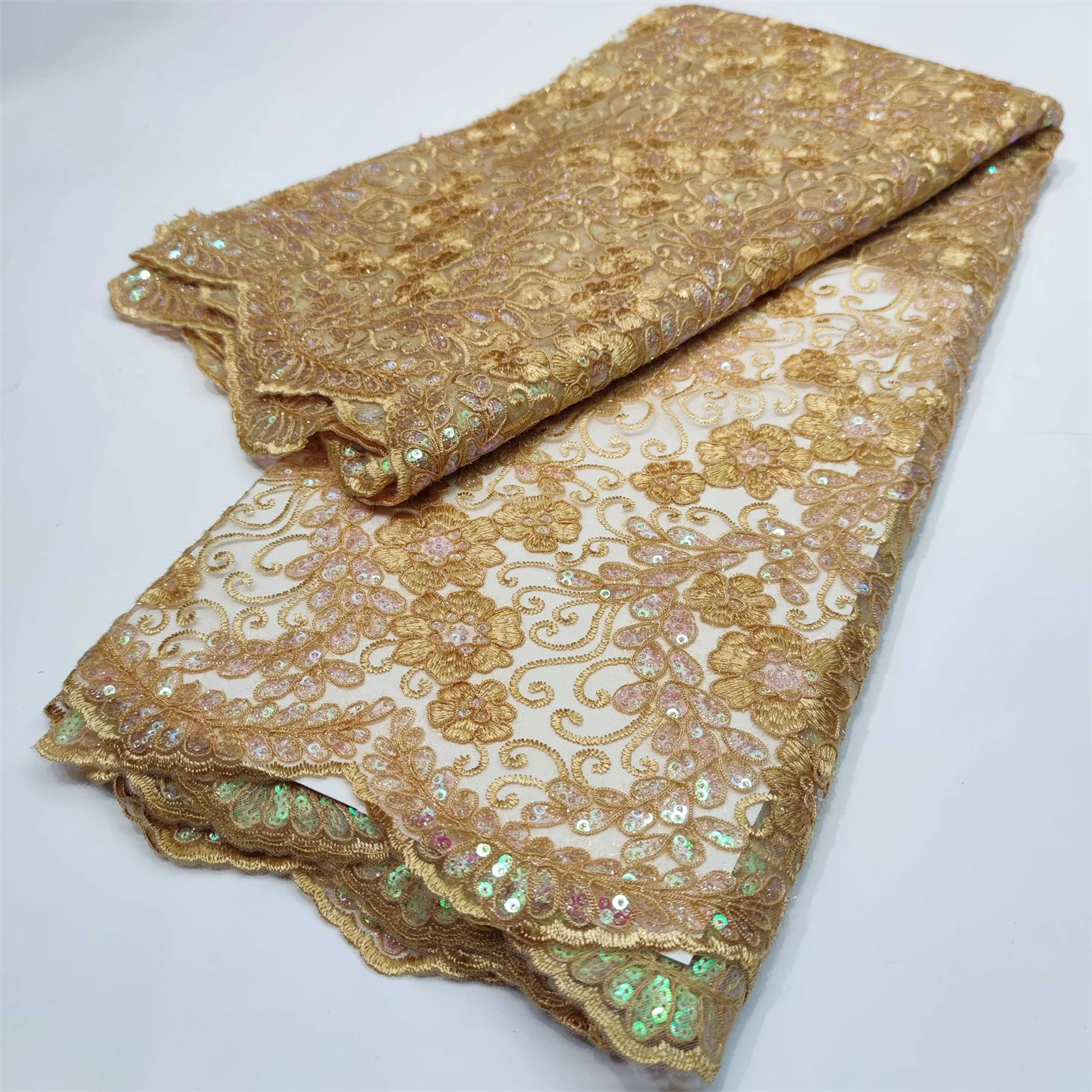 

High Quality Embroidered Tulle Fabric for Wedding Dress French Lace Fabric Sequins Lace Fabric 5 Yards EYLN15