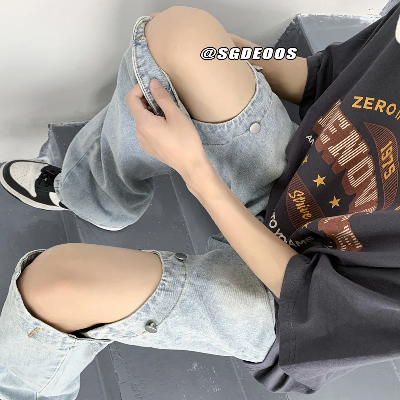 EOENKKY/Straight Loose Jeans Mens Retro High Street Oversize Casual Denim Trousers Harajuku Washed Hip Hop Jean Pants