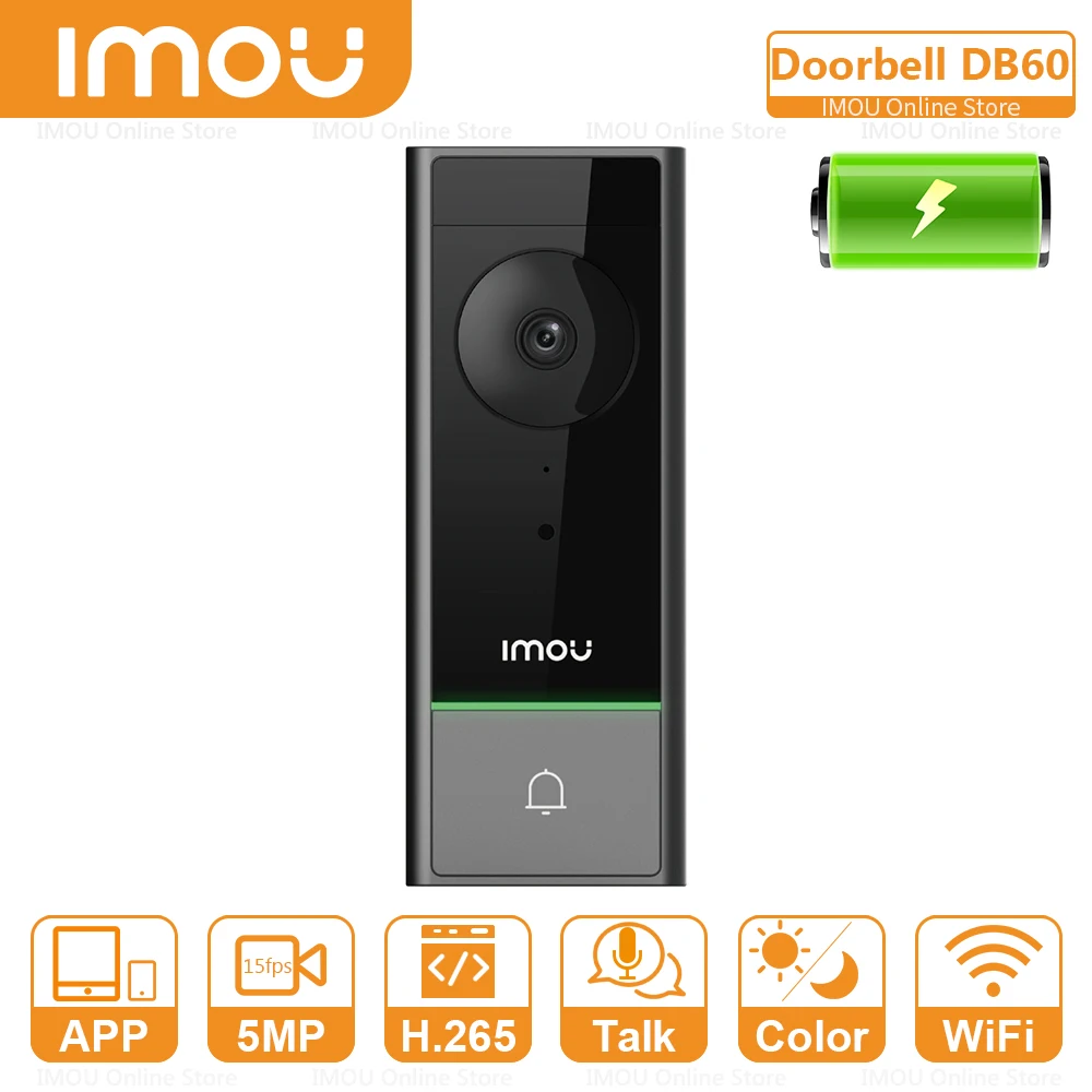 

DAHUA Imou 5MP Rechargeable Video Battery Doorbell With Chime Wireless Wifi Intercom PIR Detection Night Vision Waterproof DB60