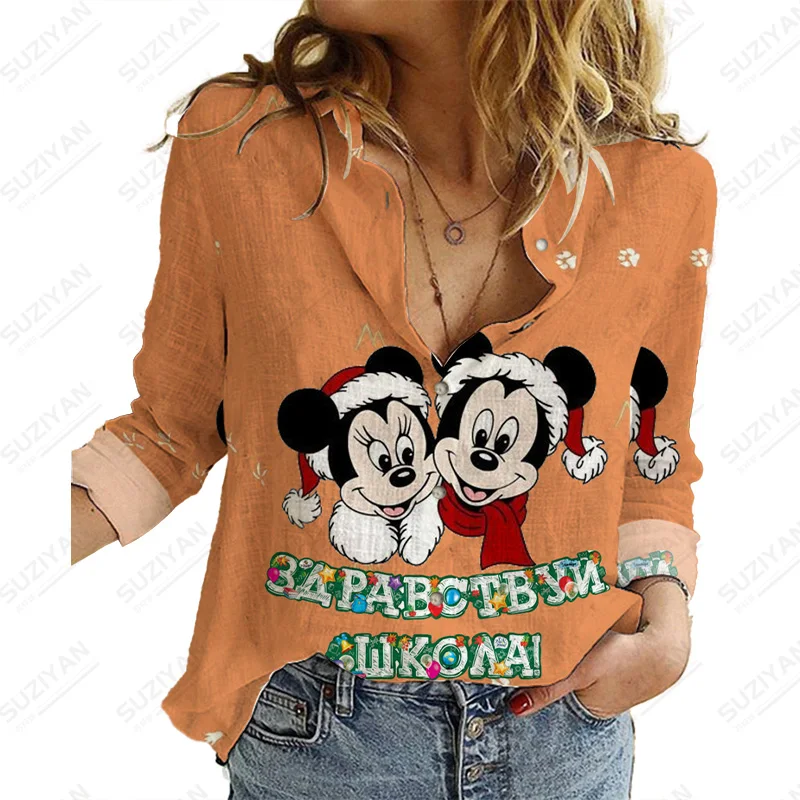 

Disney ChristmasLong Sleeve Ladies Shirt Fashion New Women'S Top Casual Work Wear Blouses Spring And Autumn Long SleeveCharacter