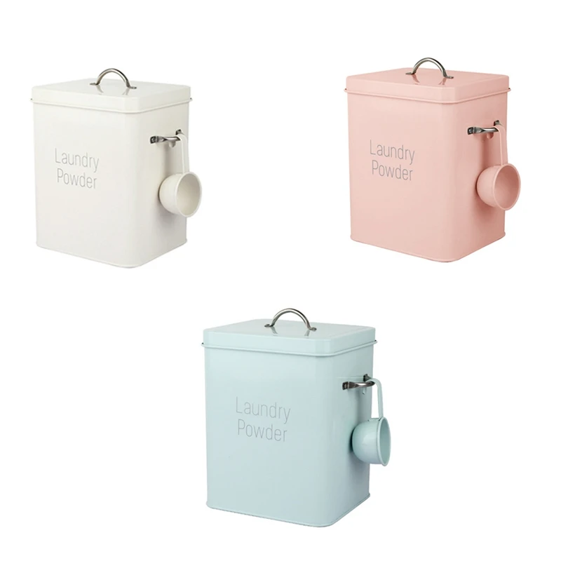 

Beautiful Powder Coating Metal Zinc Laundry Powder Boxes Storage With Scoop