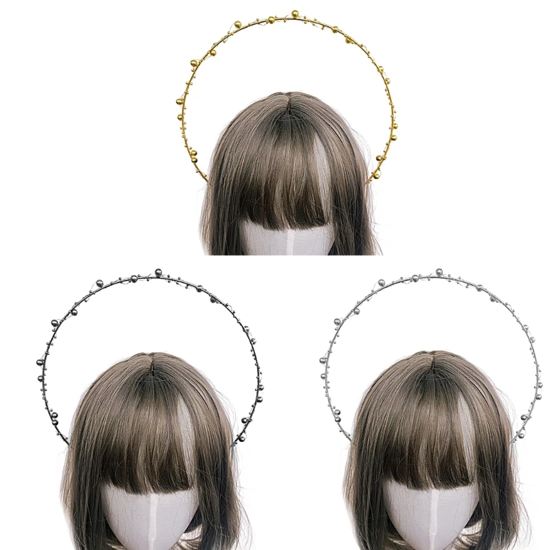 

L93F Goddess Tiara Headband for Women Vintage Virgin-Mary Baroque Hairband Party Props Headwear Bridal Wedding Headpieces