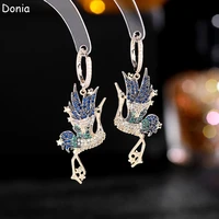 donia jewelry european and american fashion color crane copper micro inlaid aaa zircon earrings animal luxury earrings