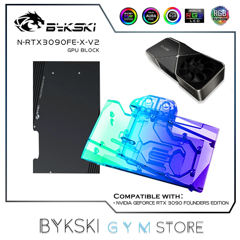 Водяной блок Bykski NVIDIA RTX3090 GPU для видеокарты NVIDIA RTX3090 Founder Edition, Радиатор VGA 12 В/5 В AURA N-RTX3090FE-X-V2