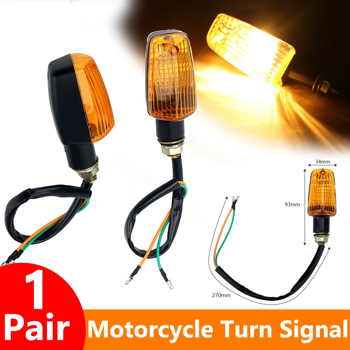 

1/2 Pair Motorcycle Flasher Blub Turn Signal Lamp Universal DC 12V Motorbike Indicator Light Amber Blinker Bulb 8W