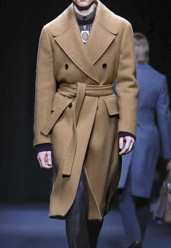 Тренчкот мужское шерстяное пальто высококачественное верблюжьего цвета с