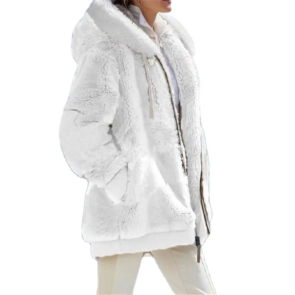 

Hot Sale Fur Outerwear 2024 Winter Womens Coat Fashion Casual Ladies Clothes Hooded Zipper Ladies Jacket Cashmere Jacket 4XL 5XL