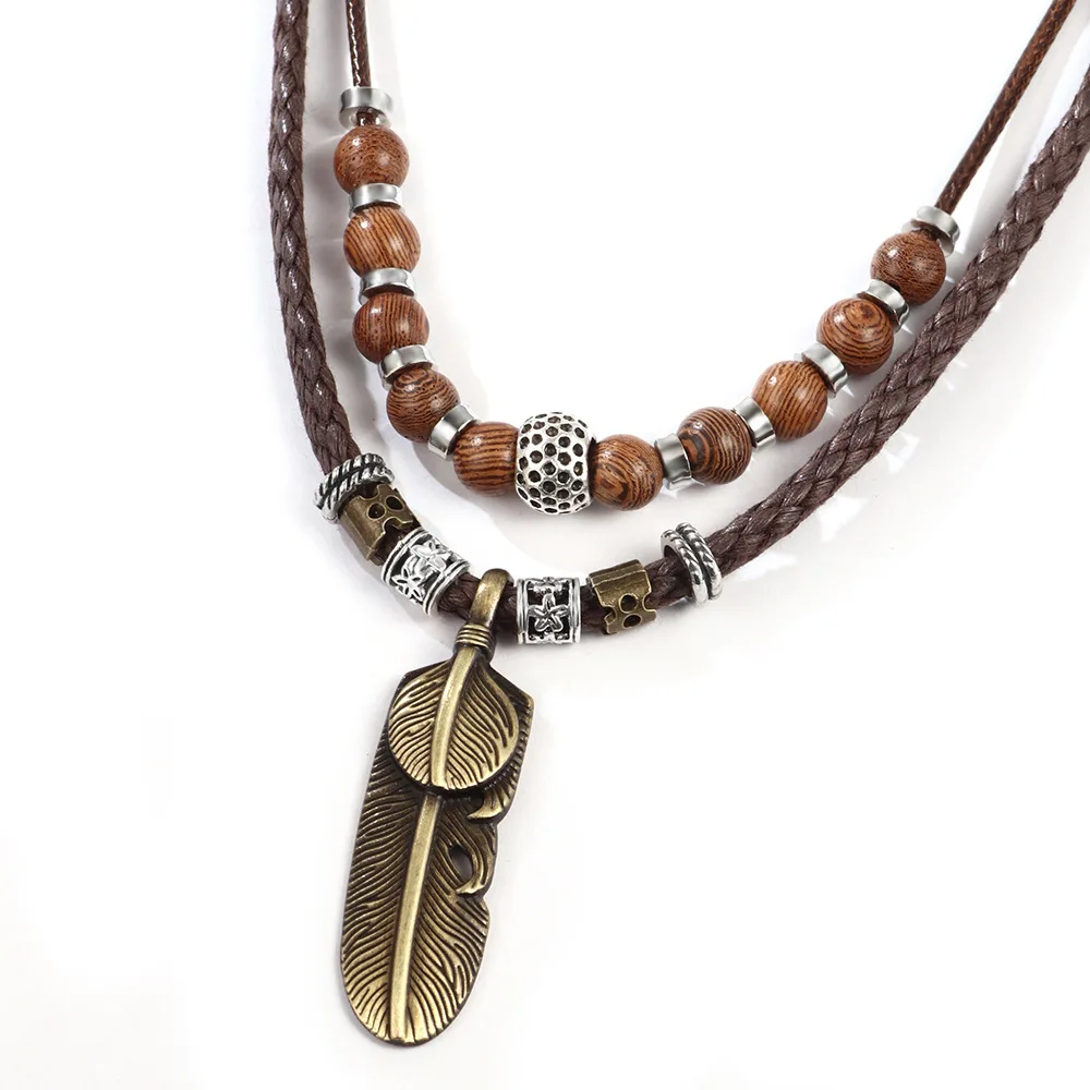 

Vintage long necklace men's eagle claw feather pendant men's necklace leather rope feather men's accessories necklace wholesale