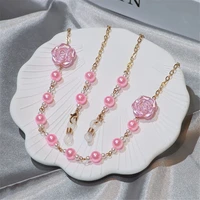 fashion rose flower pearl glasses chain holder necklace strap sunglasses lanyards women men anti slip hanging neck chain