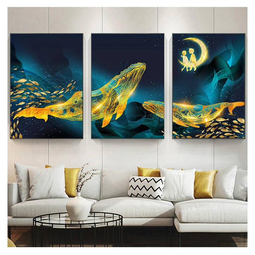 

Gold Whale and Sea Art Painting Poster and Print Picture on The Wall Terrace Decoration Cuba 5-36 Scandinavian Canvas Art Print
