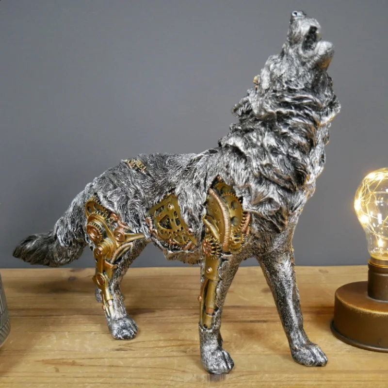 

Steampunk Mechanical Wolf Statue Figurine Dragon Elephant Resin Crafts Office Desktop Ornaments Study Windows Home Decoration