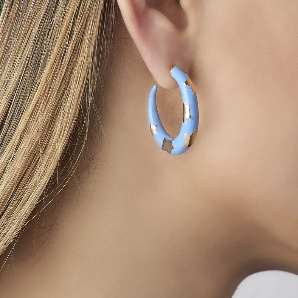

Fashion Geometric C-Shaped Hoop Earrings For Women Girls Colorful Enamel Star Stud Earrings Graffiti Jewellry Ear Accessories