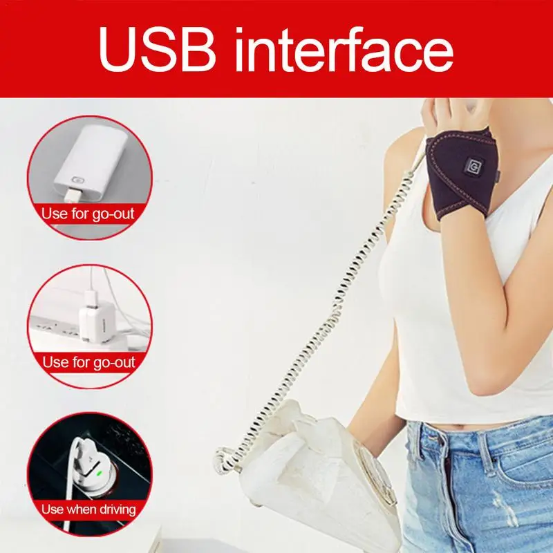 

Portable Hand Wrist Heated Wrap USB Heated Brace Heating Pad With 3 Temperature Settings For Carpal Tunnel Tendinitis