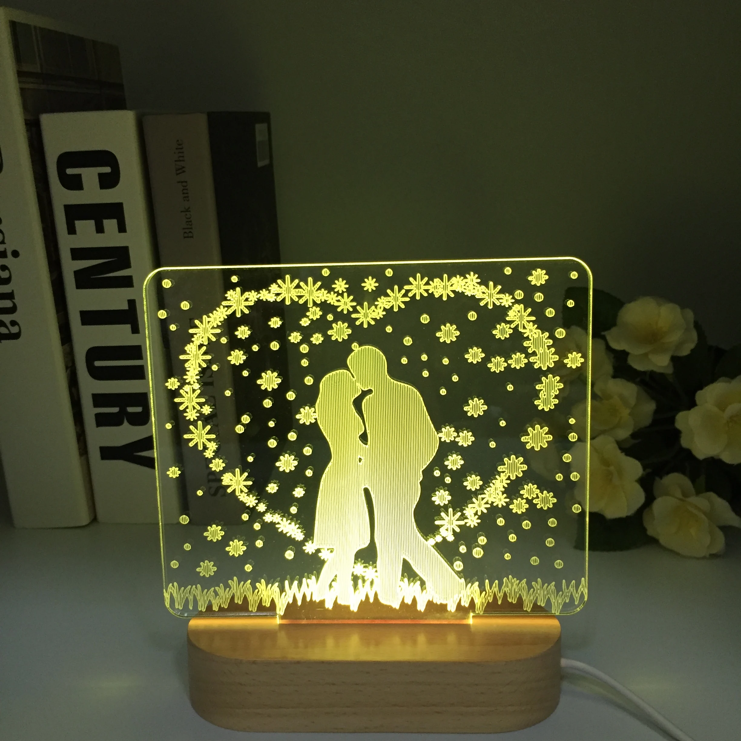 

Baby Shower Wooden LED Acrylic 3D Night Lights Usb Lamp Valentines Day Gift Box Wedding Decoration Party Decoration Decoration