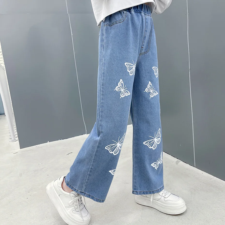 Jeans Butterfly Pattern Girls Girl Child Jeans Casual Style Children Spring Autumn Girls Clothing 6-14 Vaqueros Pantalones Pants enlarge