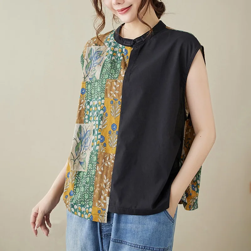 Женские летние футболки без рукавов новое поступление 2024 Винтажный стиль