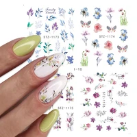 4pcs watercolor flower nail art water decals ink leaves floral design nail stickers set diy gel manicure sliders tattoo gli 10