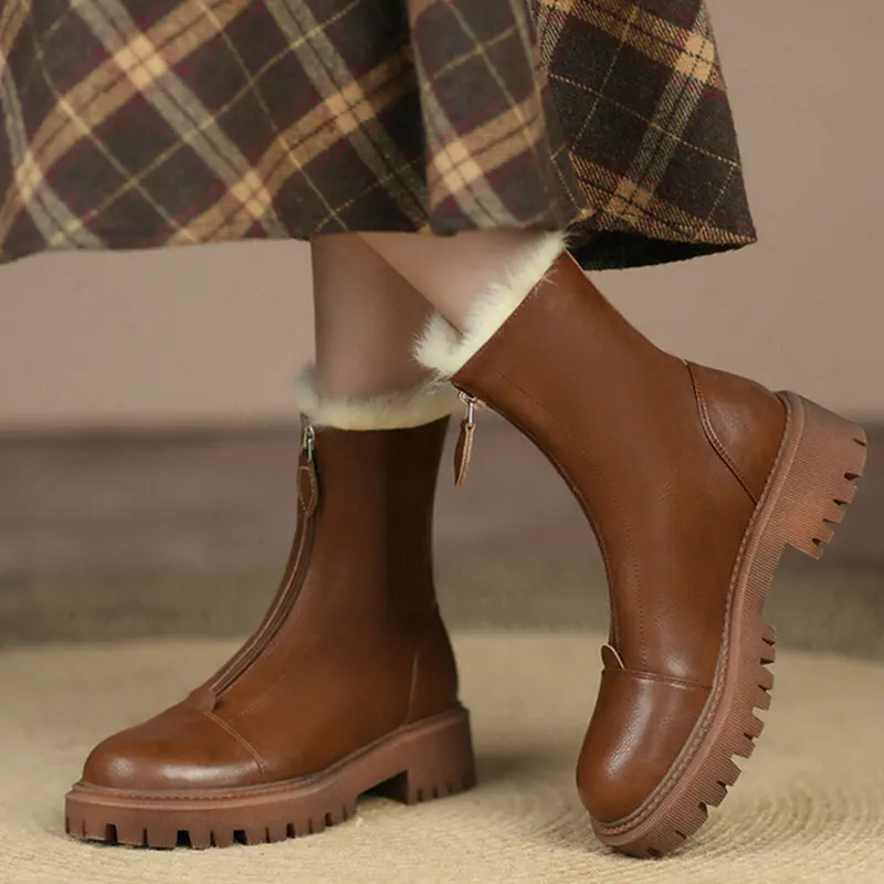 

Женские ботинки челси на среднем каблуке, Зимние Теплые ботильоны на массивном каблуке, с плюшевой подкладкой, на молнии, 2022