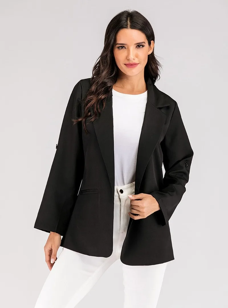 Women Blazers Black Jackets Elegant Work Solid Color Buttonless Suit Office Lady Blazer Suit High Quality Commute Casual Jackets