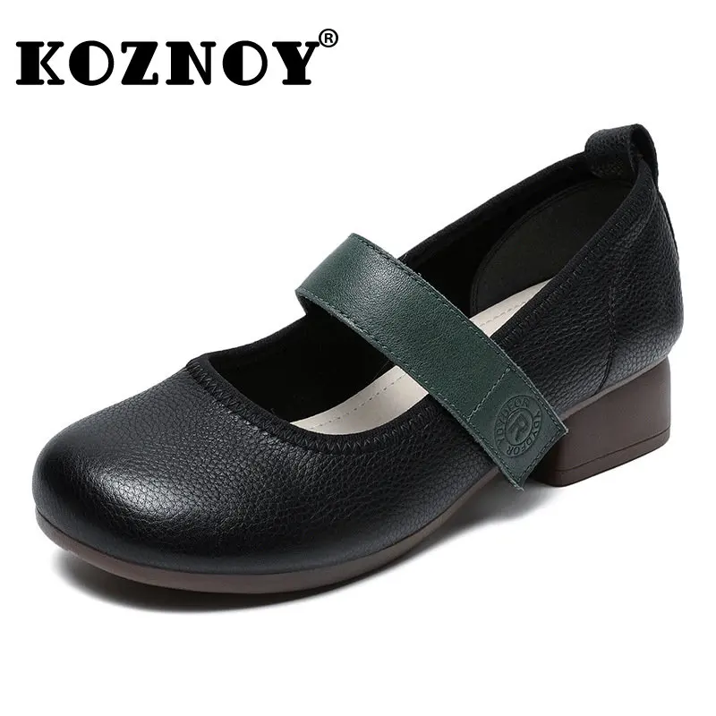 

Koznoy 3.5cm Lolita Shoes Ladies Hook Comfy Preppy Style Girl Mary Jane Cow Genuine Leather Summer Platform Mixed Color Fashion