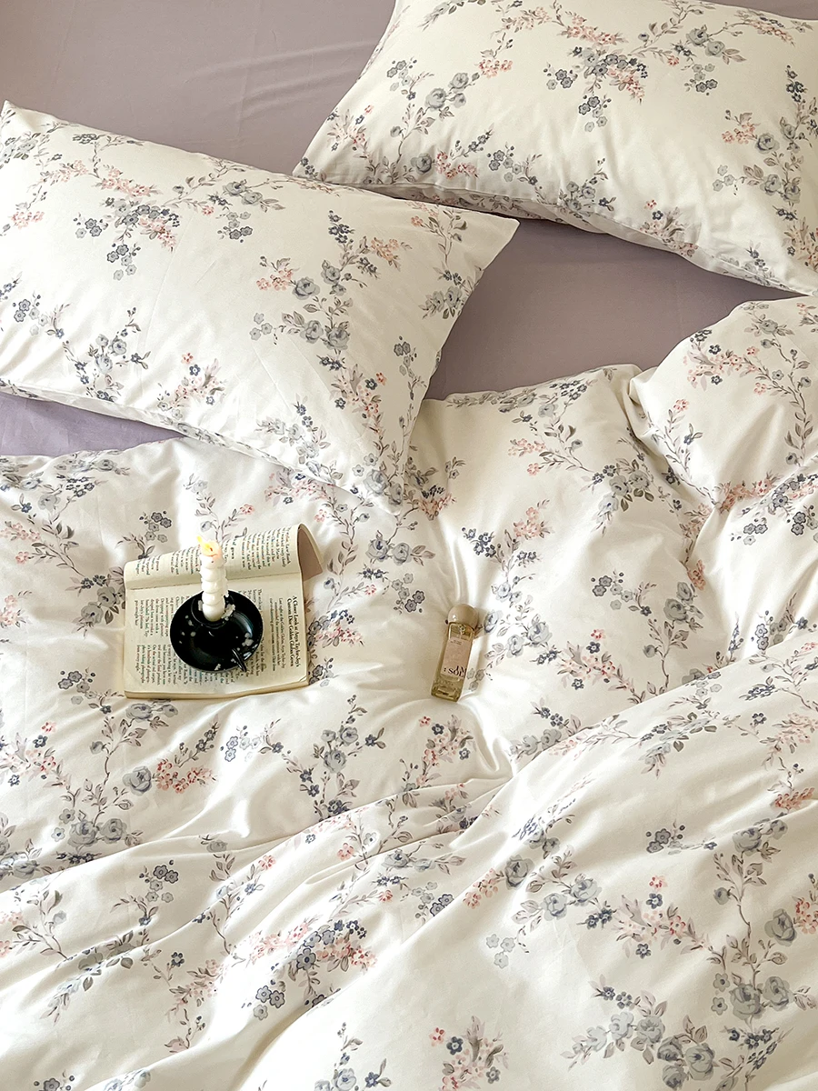 Small Pastoral Floral Bed Four-Piece Cotton Dormitory Quilt Cover Sheet Three-Piece Set Fitted 4-P...