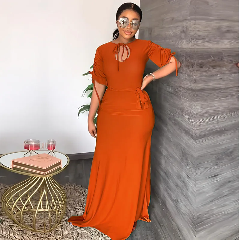 

Женское облегающее платье с коротким рукавом, платье в африканском стиле с высоким разрезом и кулиской, женское платье в африканском стиле, летняя мода, новинка 2023