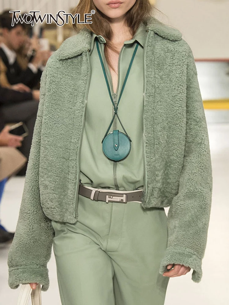 

Женское повседневное пальто TWOTWINSTYLE, однотонное минималистичное пальто с отложным воротником и длинными рукавами, на молнии,