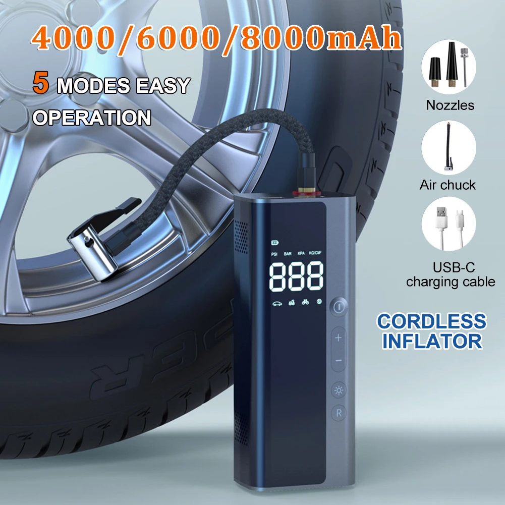 

8000mAh Mini Tire Inflator 150PSI Portable Air Compressor Wireless Digital Inflatable Pump For Motorcycle Bicycle Car Tyre Balls