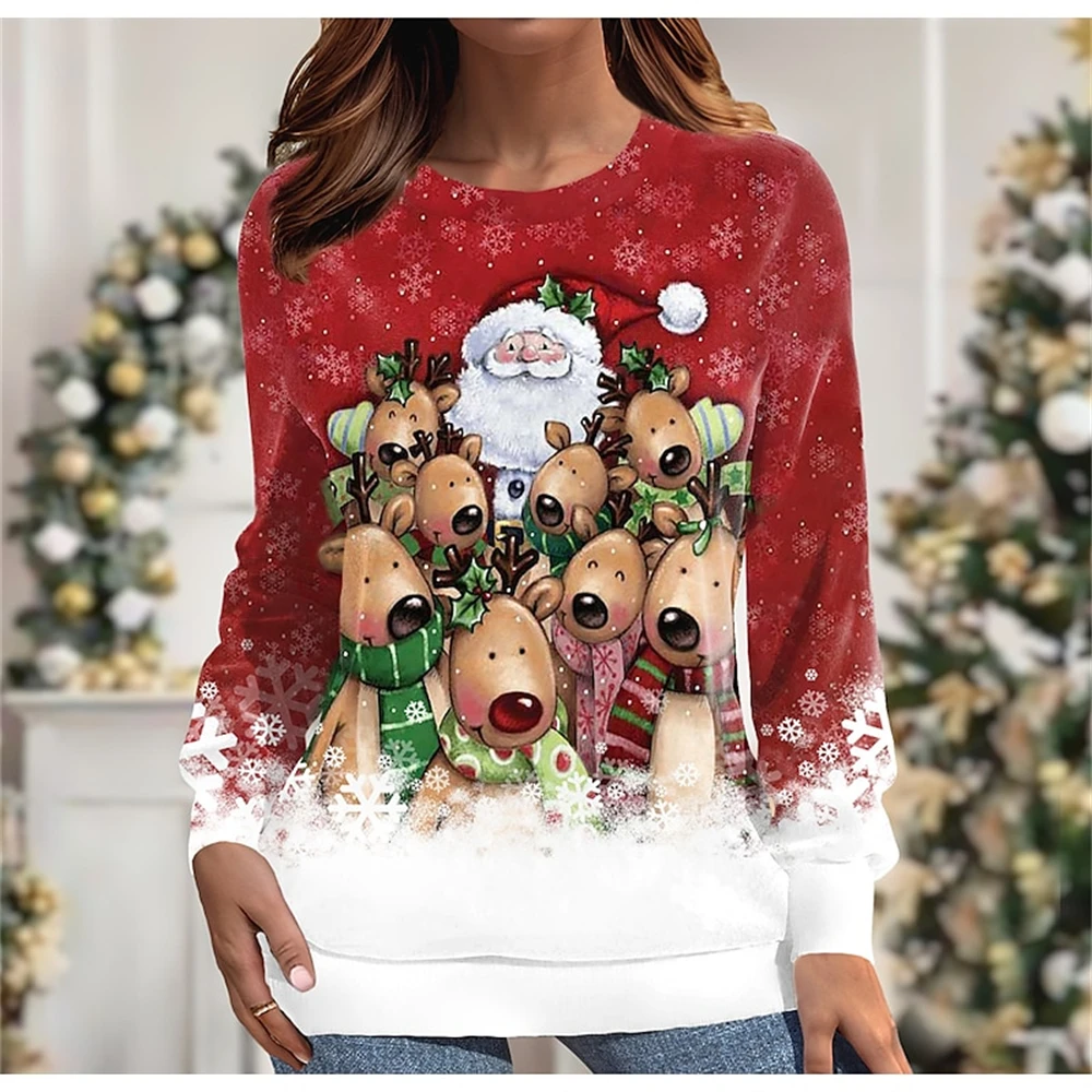 

Women's Sweatshirt Pullover Santa Claus Reindeer Snowflake Sportswear Festival Print Party Christmas Round Neck Long Sleeve Top