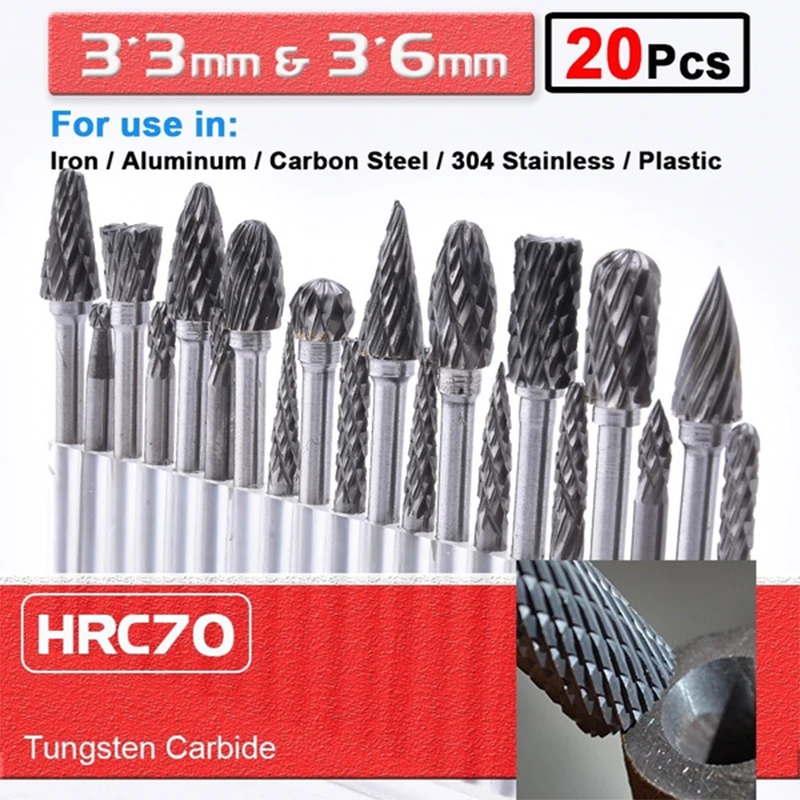 20pcs Tungsten Carbide Rotary Point Burr Die Grinder Shank S