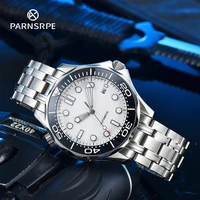 parnasree series 41mm automatic mechanical mens watch automatic movement aseptic white corrugated dial steel band