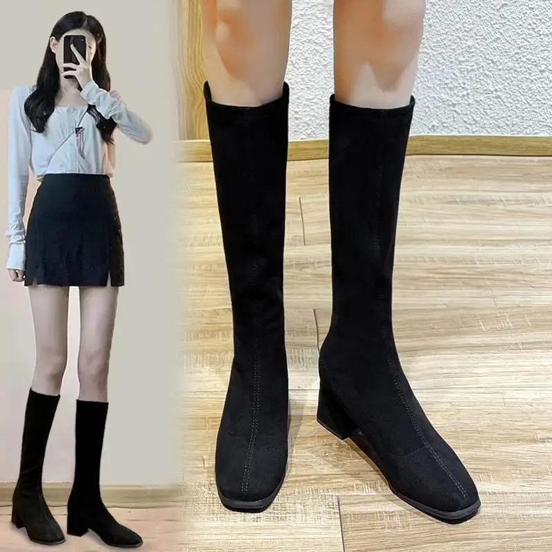 

Boots Women's Shoes New below the Knee Long Boots Female British Style Autumn and Winter Thick Women's Shoes Fashion Shoes