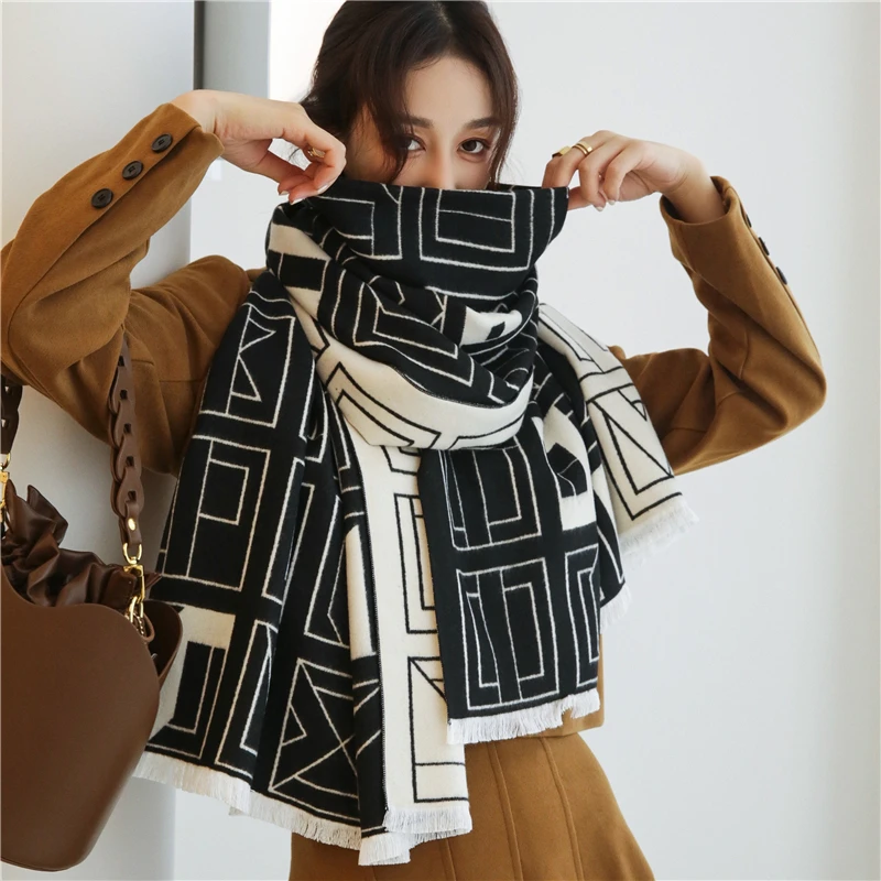 

Thick Neckerchief Foulard Cashmere Warm Women Scarf Hijab Luxury Print Pashmina Winter Travel Decoration Blanker Shawl Wraps