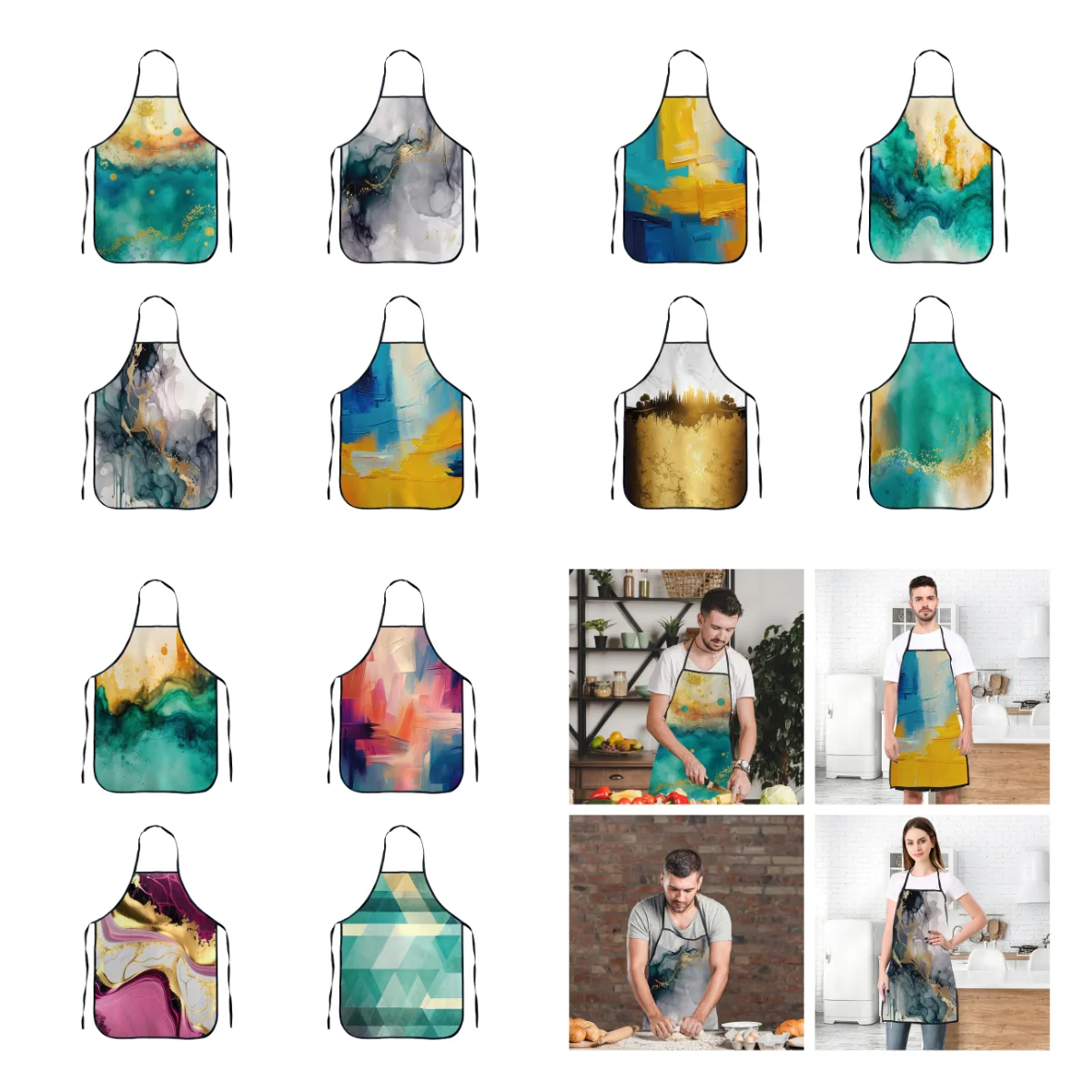 

60*80CM Color geometric pattern apron for Men Women Gift Adult Kitchen Chef Bib Tablier Cuisine Cooking Baking Painting Apron