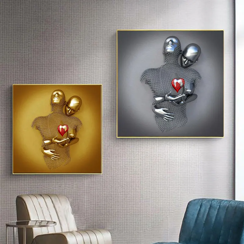 

Abstract Metal Figure Statue Wall Art Couples Sculpture Canvas Paintings Posters Prints Modern Living Room Home Decor Picture