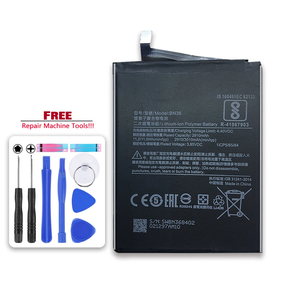 

for Xiao Mi Battery BN36 3010 mAh for Xiaomi Mi6X Mi 6X MiA2 Mi A2 High Quality Phone Replacement Batteries