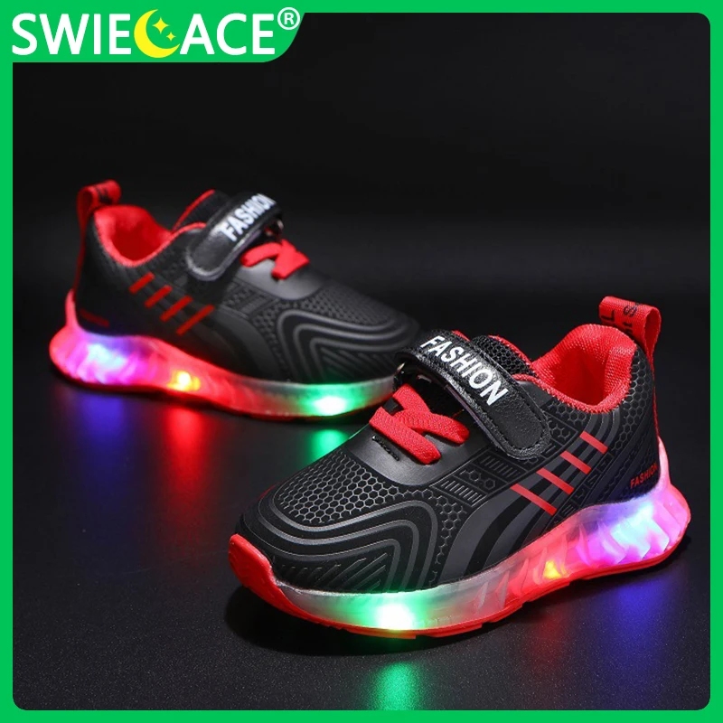 

Size 21-30 Children Boys Luminous Shoes Baby Sports Shoes with Lights Soft Sole Casual Sneakers Running Shoes for Kids tenis