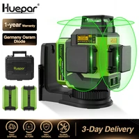 huepar 12 lines 3d green laser level self leveling tools horizontal vertical osram cross lines with hard case 2 li ion battery