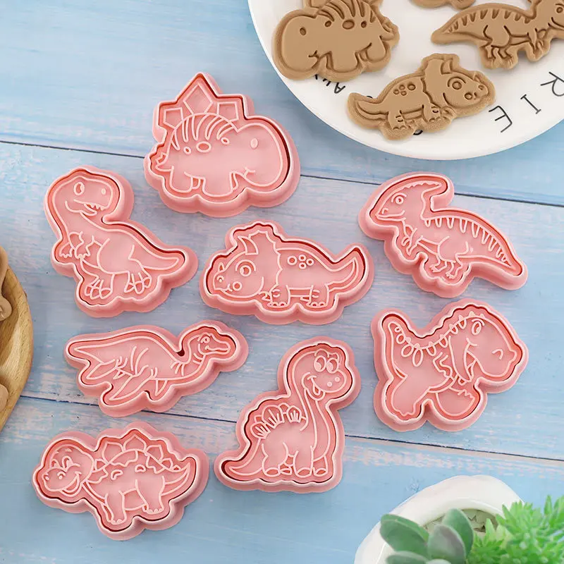 

8pcs/set Cookie Cutters Animal Dinosaur Type Stamp Embosser for Biscuit Pastry Bakeware Baking Cookies Molds Kitchen Accessories