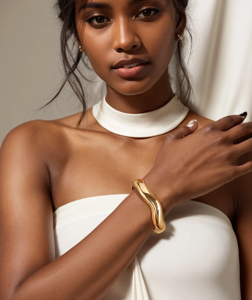 Массивные нестандартные широкие золотистые браслеты Badu для женщин модные